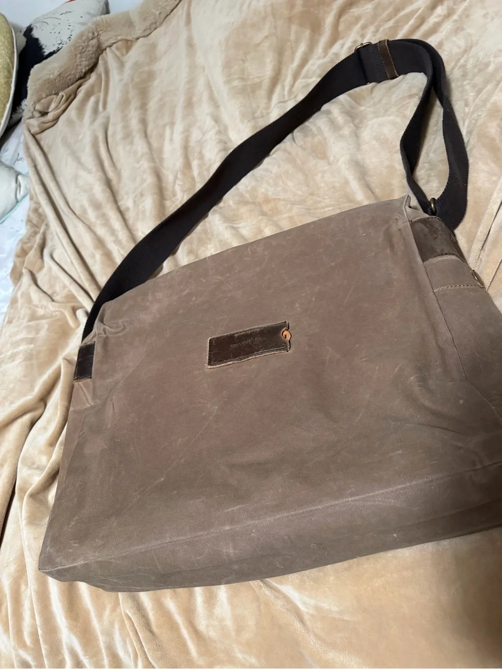Property Of Men's Canvas & Leather Messenger Bag - Dark Brown
